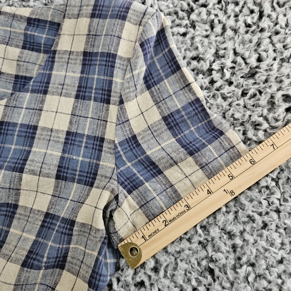Vintage 90s My Michelle Blue Plaid Mini Dress 7/8 XS Short Sleeve Linen Grunge - Picture 13 of 14